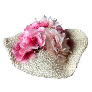 Howard Hodge Hytkens Louisville G Vintage Floral Woven Straw Hat Wide Brim